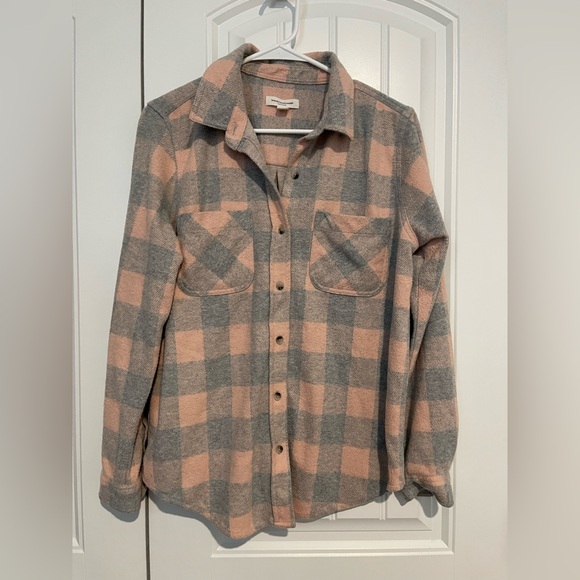 BeachLunchLounge Plaid Button Front Shacket Jacket Pink Gray Size Medium M - Picture 2 of 6